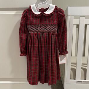 Plaid Red Kids Dress with White Collar